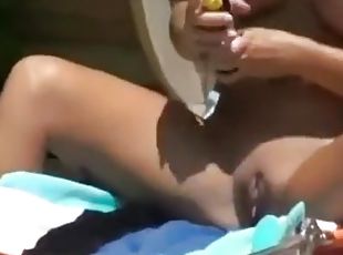 Hot famous actress filmed tanning nude and showing everything