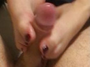 Sexy Footjob after college party. Edging Cumshot on toes
