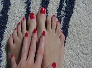 Really cute mani pedi - Lady Bellatrix flaunts her freshly pedicured feet and long fingernails