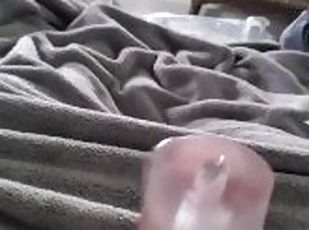 Teen boy jerks off with flesh light