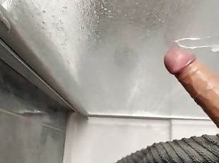 I Shake My Big Horny Cock after the Shower, and Cum on the glass