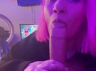 Cock hungry milf sucks all of his hard thick BWC