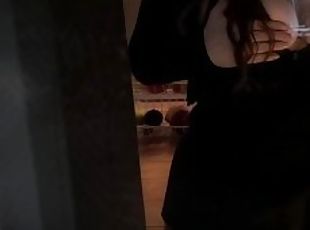 Watch Horny Babe Fuck Herself with a 12" dildo on the Kitchen Counter: POV from Outside the Window