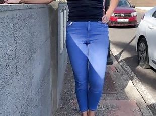 En plein air, Pisser, Public, Chatte (Pussy), Culotte, Blonde, Serrée, Jeans, Humide