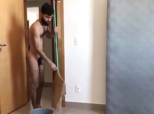 HAIRY NUDIST CLEANING HOME NAKED