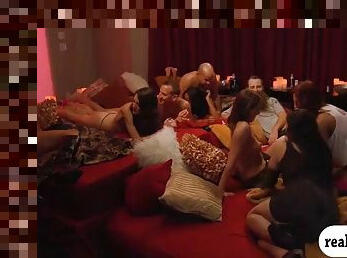 Couple swingers swap partners and orgy in the red room