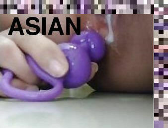 asiatisk, onani, sprøjte, amatør, anal, teenager, legetøj, sperm, dildo, lille