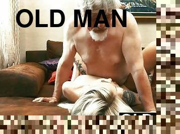 Fat old man fucks hardcore a tight teenie pussy