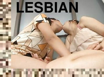 asiático, lesbiana, japonés, besando, fetichista