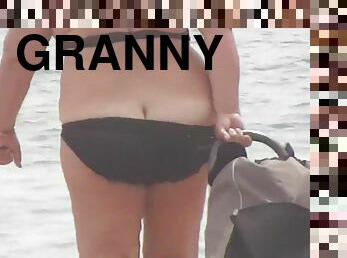 BBW granny on the beach hot video
