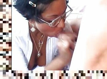 Black glasses blowjob