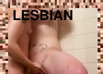 Trans man and lesbian in the shower