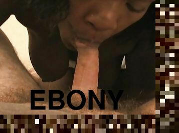 Fat ebony is sucking small white dick
