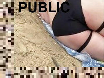 public, gode-ceinture, anal, plage, esclave, salope