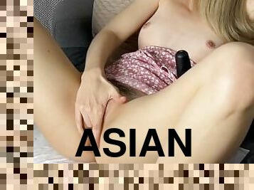 asiatisk, hårig, masturbation, orgasm, fitta-pussy, kvinnligt-sprut, leksak, fingerknull, tight, ensam
