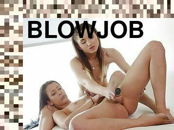 The use of sex toys to fuck lesbo before cock arrives
