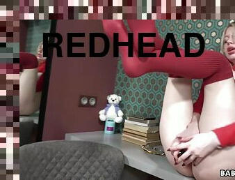 Redhead Cutie In Red Stockings - Solo Masturbation