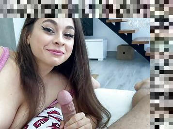 The guy watched the stream and the girl distracted him with a blowjob