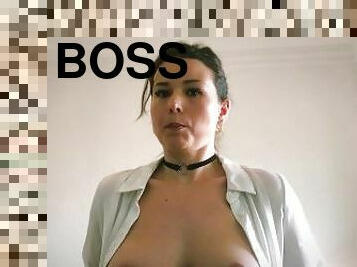 Boss left the office early, so I decided to get more comfortable. (Showing tits and Braless at work)
