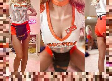 Sissy Hooters Waitress Exposes her locked clitty