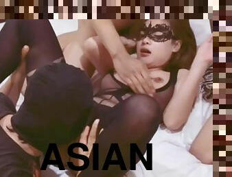 asiatique, énorme-bite, maison, gangbang, double, salope, fille, bukkake, bite, pénétrante