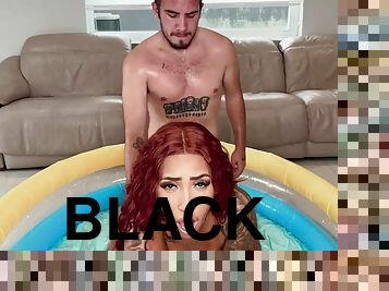 Black tattooed redhead Ebony has her Pussy dicked - Cumshot