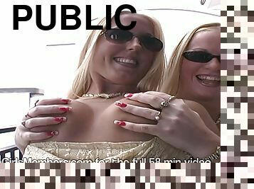 Public Flashing & Upskirt Cunt With Two Blond Hair Babe Freaks