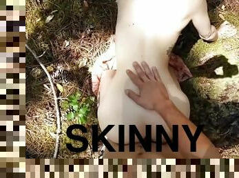Skinny girlfriend get fucked in the woods
