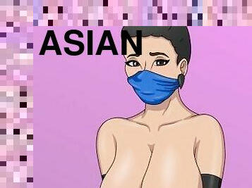 asiatique, gros-nichons, chatte-pussy, salope, anime, hentai, rasé, brunette, orteils