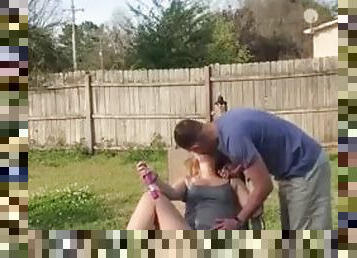 Amateur sex in their back yard