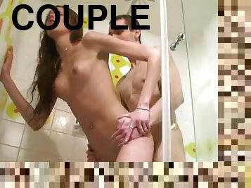 Intense shower sex with a teen couple