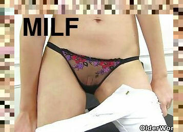 milf, culotte, britannique, blanc, taquinerie