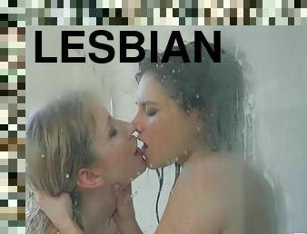 bañando, coño-pussy, lesbiana, bonita, impresionante, ducha, espectacular