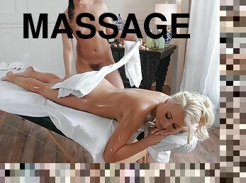 Whitney Wright and Xandra Sixx make love on the massage table