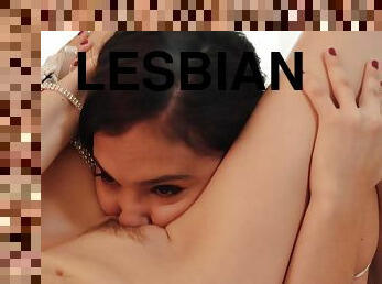 vagina-pussy, sayang, lesbian-lesbian, permainan-jari, sofa, cantik