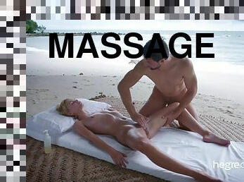 Erotic beach massage scene with skinny teen girl Ariel