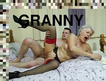 Granny and mom suck and fuck young sons