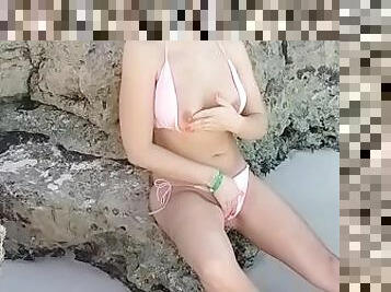 payudara-besar, umum, vagina-pussy, amatir, remaja, pantai, permainan-jari, normal, seorang-diri