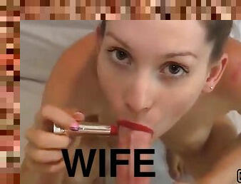 Sexy Housewife Uses Her Red Sexually Attractive Lipstick