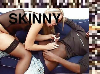 Skinny MILF has rough interracial anal sex with her stepsons black friend