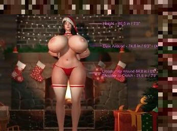 كبيرة-الثدي, ضخمة, فاتنة, هنتاي, 3d, ثدي, عيد-الميلاد, عملاق