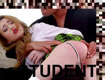 student, cumshot, tenåring, hardcore, pornostjerne, strømper-stockings, blond, undertøy, søt, hvit