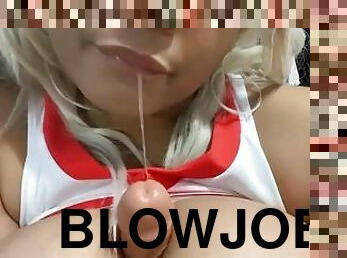 Spitting blowjob horny cheerleader