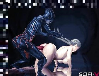 Hot alien sex in a dark cave with a horny young blonde