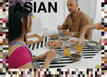 asiático, pai, mãe-e-rapaz, esposa, puta-slut