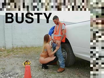 A construction worker with a big prick fucks Ella's brains out.