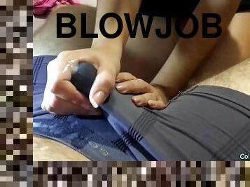 Blowjob and handjob over the pants made me cum through underwear