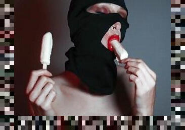 sexy asmr blowjob with ice cream from a girl in a balaclava