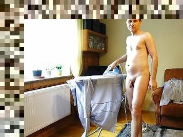 Ironing a shirt naked