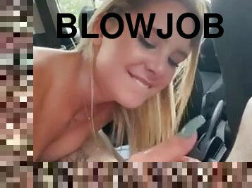 Petite blonde teen gives blowjob in the car. Found her on hookmet.com